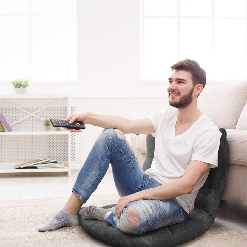 S AFSTAR Cushioned Floor Chair, 14-Position Adjustable Padded Lazy Recliner with Comfortable Back Support and Skin-Friendly Cover, Great for Reading, Playing Game, Meditating (Mysterious Black)