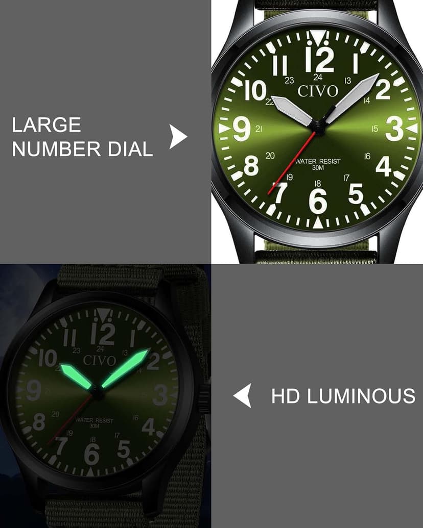 CIVO Analog Wrist Watches for Men: Waterproof Stainless Steel Mens Watches - Silver Watch with Easy Read Dial Men's Watch for Gift