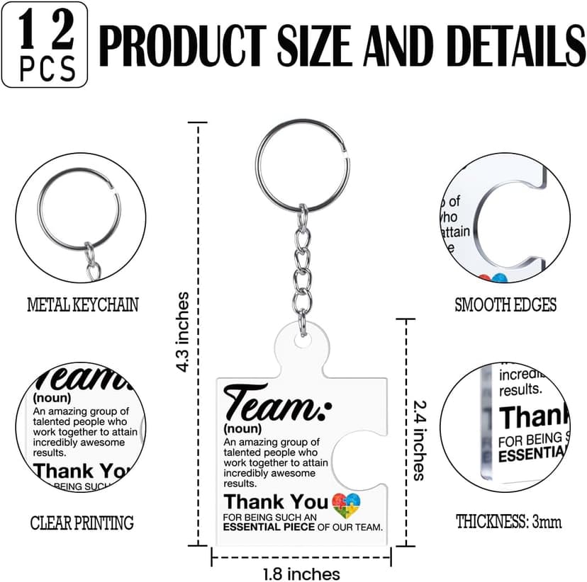Gift Set for Employee, Staff, Teachers, Teamwork Puzzle Piece Keyring, Acrylic Team Appreciation Gifts Bulk Thank You Keychains for Coworkers B0FD9YB7K3