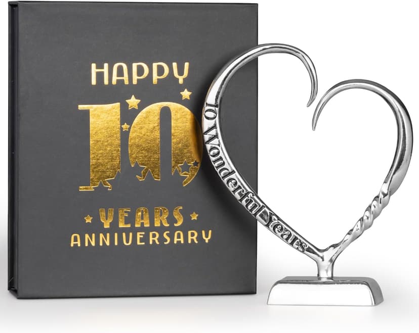 10 Year Anniversary Tin Gifts for Her Him Gift 10th Wedding Anniversary for Couples Wife Husband Men, Hand Forged Tin Aluminum Heart Art Keepsake Home Decor Artwork