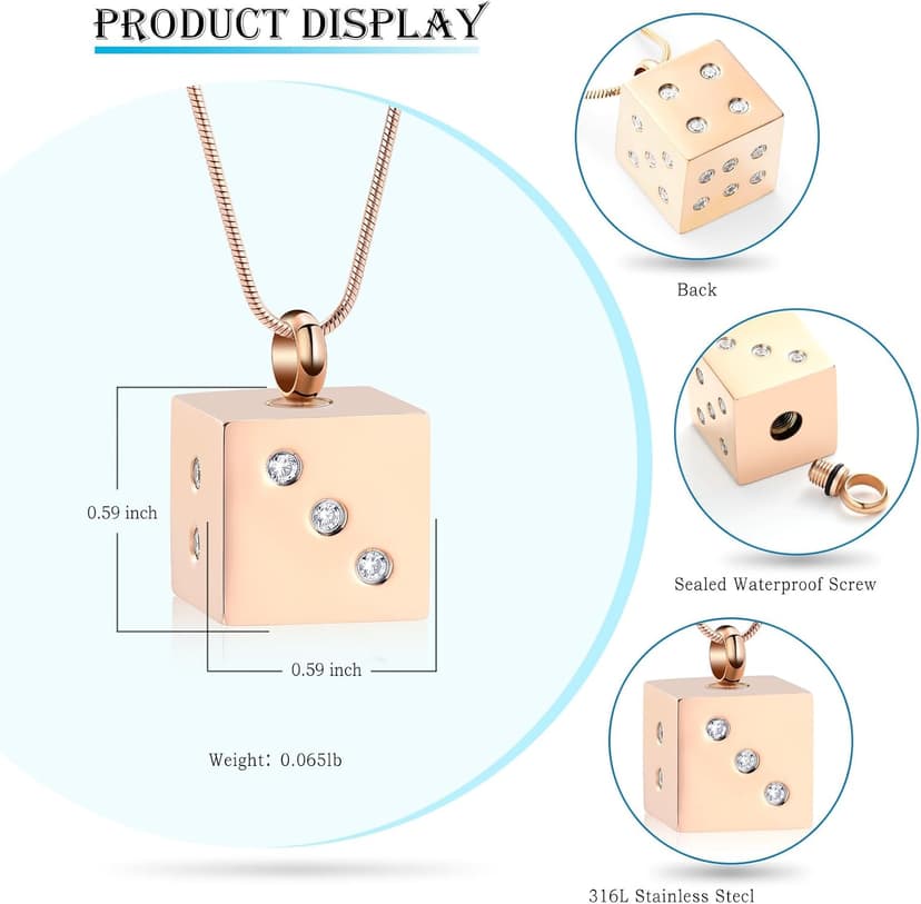Stainless Steel Memorial Necklace Ash Holder for Pet Human Keepsake Ash Jewelry Bereavement Gift for Women Men with Fill tool Hearbeingt Dice Urn Necklaces Cremation Jewelry for Ashes Keepsake Pendant B09D2ZPQQ2
