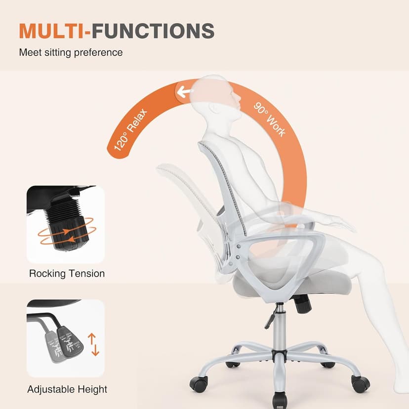Sweetcrispy Home Office Managerial Executive Chair, Ergonomic Mesh Adjustable Swivel Mid-Back Chair with Comfortable Lumbar Support, Comfy Arms for Bedroom,Study,Student