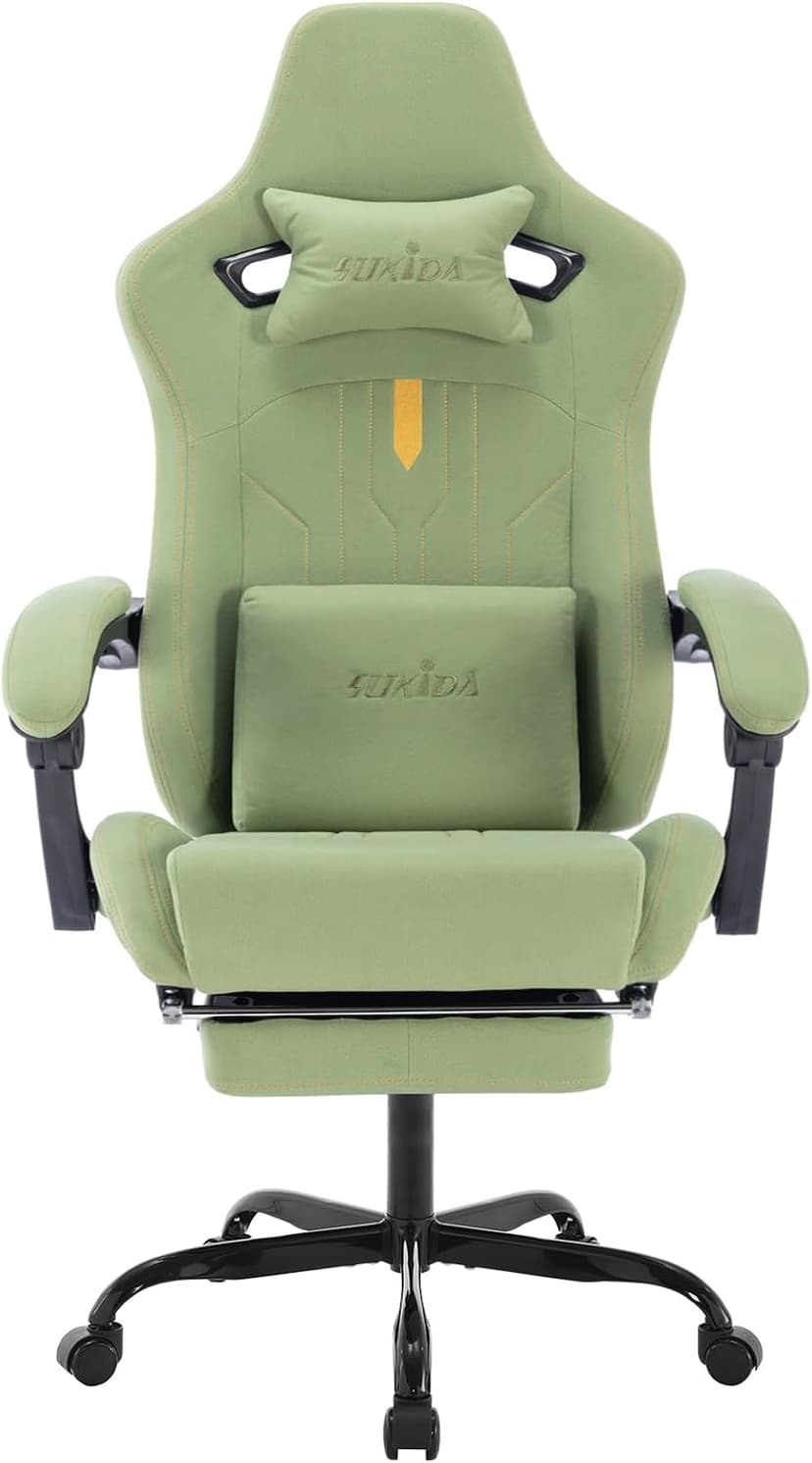 Gaming Chair with Footrest Ergonomic Computer Chair Massage Lumbar Cushion, Racing Video Game Chair Adjustable Rocker Recliner Executive Office Desk Chair Fabric for Adults