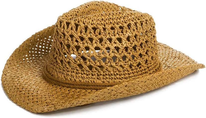 FakeFace Men's Floppy Packable Straw Hat Beach Cap Newsboy Fedora Sun Hat, Big Brim, Adjustable Chin Strap