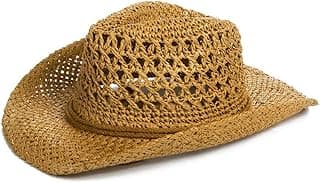 FakeFace Men's Floppy Packable Straw Hat Beach Cap Newsboy Fedora Sun Hat, Big Brim, Adjustable Chin Strap