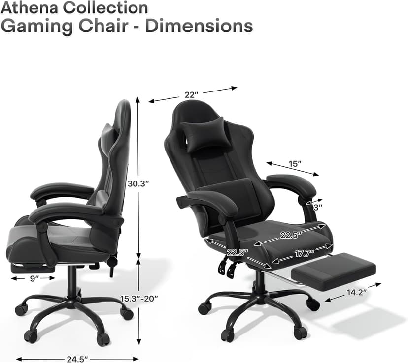 Athena Collection Gaming Chair, Ergonomic Gaming Chair with Footrest & Headrest Lumbar Support, Height Adjustable Swivel Computer Chair Office Chair Adults(Carbon Fiber Black)