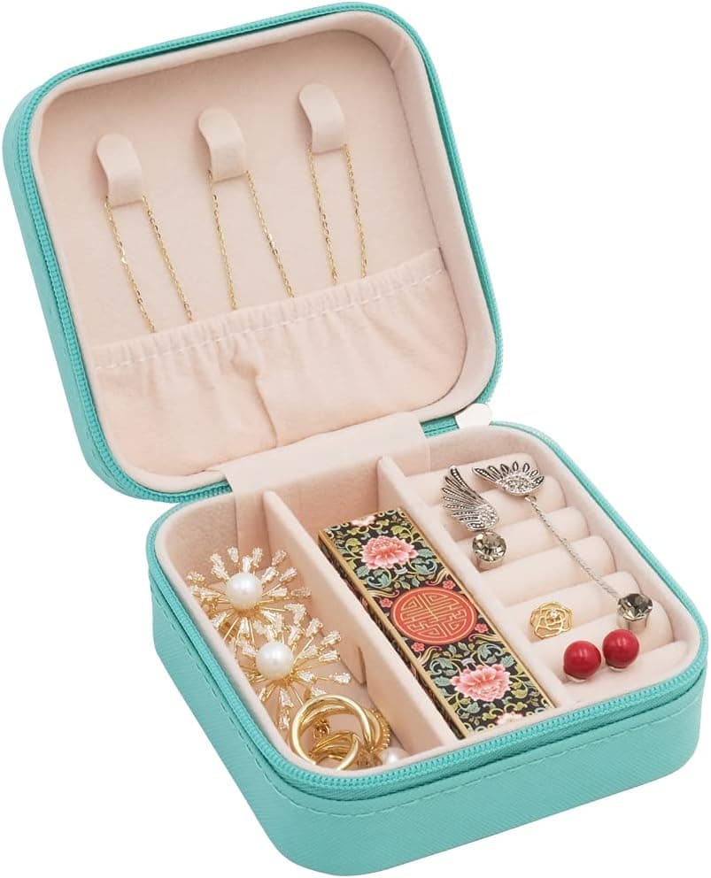 TRODANCE Mini Jewelry Travel Case, Small Portable Jewellry Organizer Box Portable Display Storage Box for Rings Earrings Necklaces, Gifts for Girl, Women, Wedding, Birthday, Mom, Mother's Day (Blue) B09631PYPT