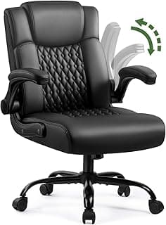 Executive Office Chair, Ergonomic Home Office Desk Chair with Lumbar Support & Flip-up Armrest, PU Leather Computer Seating for Shorter Users, Black
