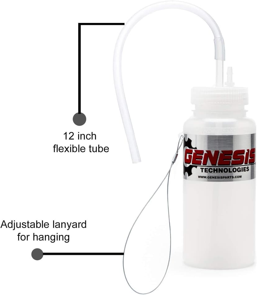 Genesis Universal 1 Person Brake Bleeder Bottle with a Stainless Steel Cable Mount and 12 Inch Fluid Tube