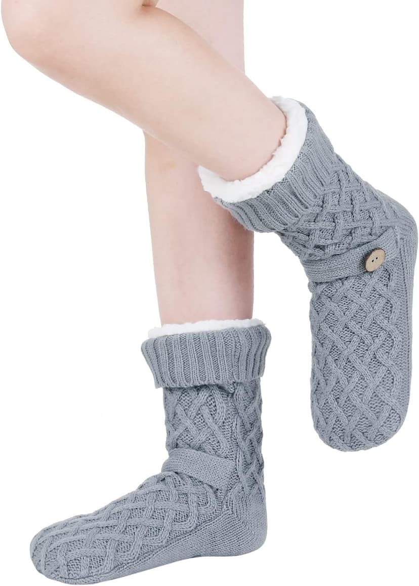 Chassic Warm Fuzzy Sherpa Lined Slipper Socks for Women with Non-Slip Grips B08HHR55W5