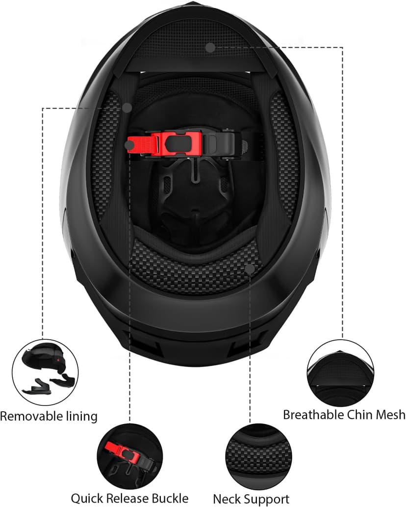 Favoto Full Face Motorcycle Helmet DOT Approved, Cascos Para Motos Snowmobile Dirt Bike Helmet for Adults Men Women, Anti-Fog Film Included, Black, Medium