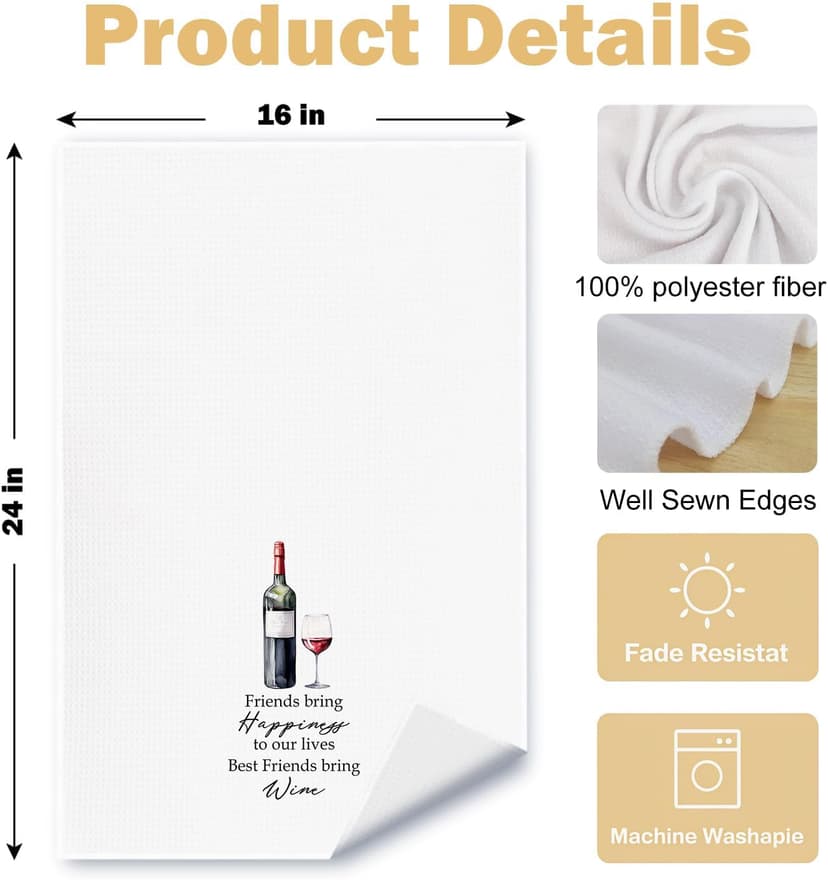 Friends and Wine Kitchen Towels Set of 2, Gifts for Wine Lovers Dish Tea Bar Towels for Kitchen Bar Cart Decor, Wines Gifts for Women Men Decorative Hand Towels, 16x24 Inches B0F2Z76VNH
