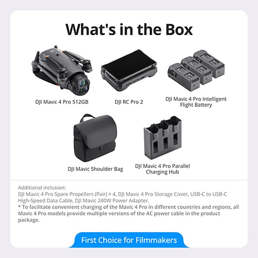 DJI Mavic 4 Pro Triple Camera Flagship Drone Creator Combo (DJI RC Pro 2), 512GB Onboard Storage, 100MP Hasselblad Camera, 6K HDR Video, 0.1-Lux Nightscape, Obstacle Sensing Bundle with Deco Gear Kit