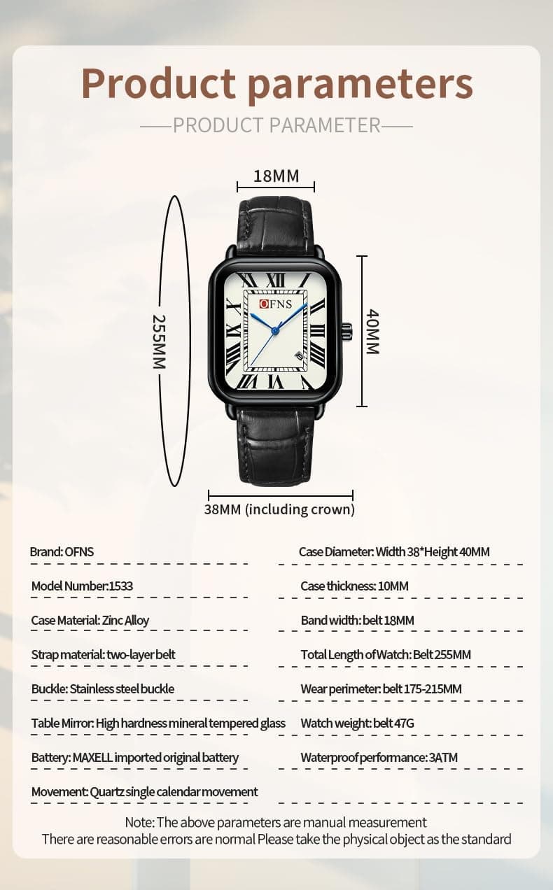 CARLIEN Mens Vintage Dainty Rectangle Square Leather Strap Simple Full Roman Numerals Dial Quartz Watch Gold Silver Tone Case Business Fashion Dress Wristwatch