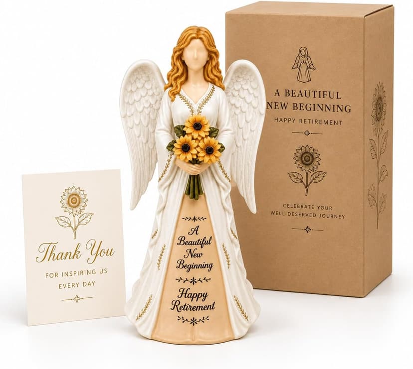 Handcrafted Classy 2026 Happy Ideas Female Retired Keepsake for Retiring Teacher Nurse Coworker Doctor Friend Retirement Gifts for Woman: 5.9” Sunflower Angel Figurine B0H89MG22P