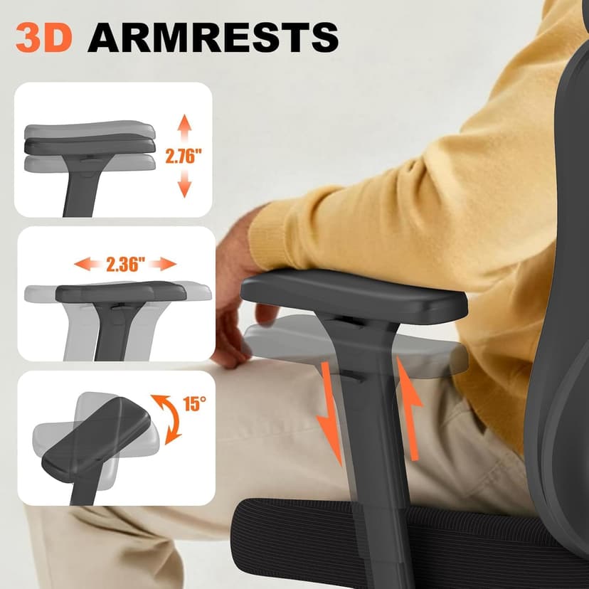 Office Chair Ergonomic Desk Chair,Adjustable Headrest Lumbar Support Computer Chair - Home Office Desk Chairs,300lbs Wide Seat Big and Tall Office Chairs with 3D Armrests, Comfy Desk Chairs (New)