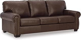 Signature Design by Ashley Colleton Classic Leather Match Sofa with Nailheads, Dark Brown