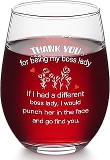 Futtumy Boss Lady Gifts, Bosses Day Gifts for Women, Thank You for Being My Boss Lady Wine Glass, Funny Boss Day Gift Office Christmas Birthday Retirement Gift for Women Manager, 17 Oz