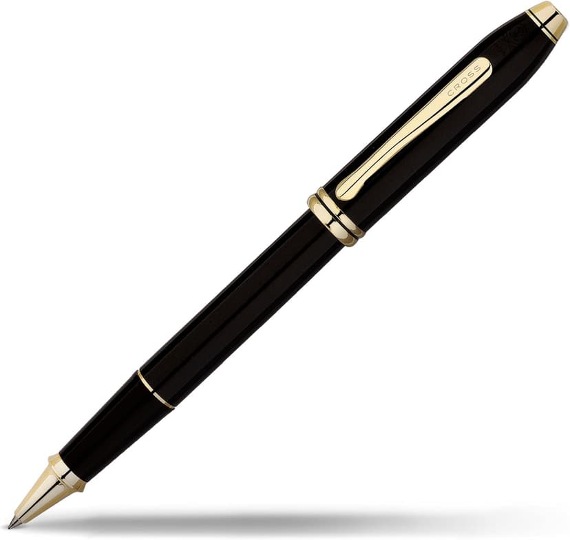 Cross Townsend Refillable Rollerball Pen Presented in a Luxury Gift Box - Medium Point, Black Ink, Black & Gold