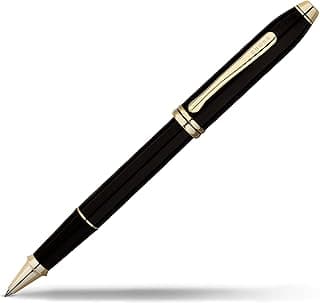 Cross Townsend Refillable Rollerball Pen Presented in a Luxury Gift Box - Medium Point, Black Ink, Black & Gold
