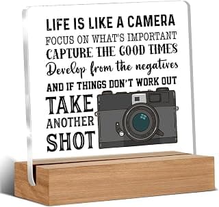 Life Is Like a Camera Acrylic Sign, Photographer Gift, Desk Decor 4 x 4 Inches Cool Gifts for Photographers, Inspirational Gifts for Men, Women B0DGPWGBRK