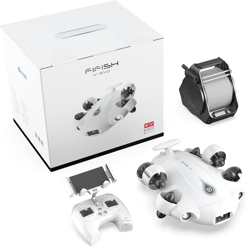 【2025 New】V-EVO 4K60FPS Underwater Drone Kit with Removal SD Card, QYSEA AI Vision Lock 360° Omnidirectional Movement Underwater ROV with Depth Hold, Portable Robot with VR Control, Posture Lock