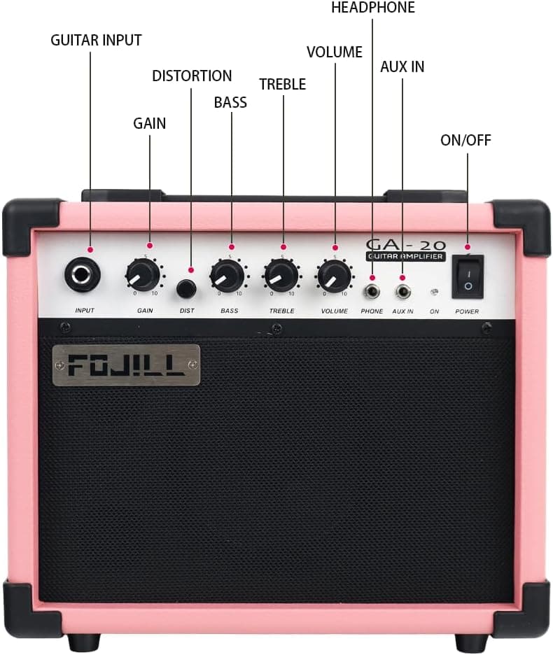 Fojill Full Size 4 Four String Electric Bass Guitar 20W Amplifier Amp Right Hand Beginner Starter Kit Set Combo Bundle Accessory Gig Bag,Strap,Picks,Capo,Noiselss Cable,Strings (Pink)