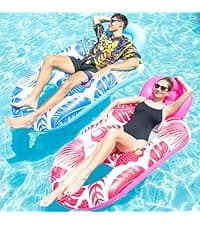 FindUWill Pool Floats Chairs Adult - 2 Pack 65'' x 42'' Large Pool Float Chairs, Inflatable Pool Lounger with Cup Phone Holder, Backrest, Footrest, Tanning Pool Lounge