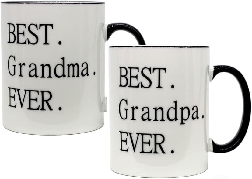 Mecai Grandparents Gifts-Best Grandma/grandpa ever -11 OZ ceramic Coffee Mugs set of 2- Novelty Christmas Birthday Thank You Gifts For Grandparents Ideas