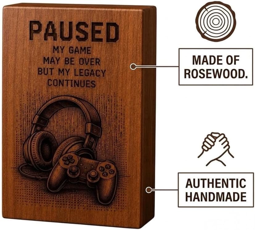 Gaming Memorial Urn Box for Human Ashes,Cremation Urn with Laser Engraved Headphones & Game Controller Design, Wooden Keepsake Funeral Urn for Adult Ashes, Memorial Gift B0HD81S9SR