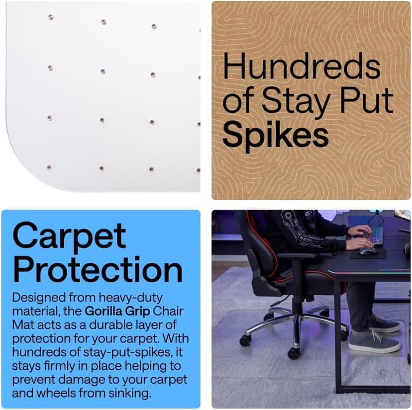 GORILLA GRIP Slip Resistant Clear Office Chair Mat for Carpet Floors, 36x48 Smooth Rolling Glide Under Desk, Heavy Duty Plastic Computer Mats and Carpeted Floor Protector, Work and Gaming Chairs
