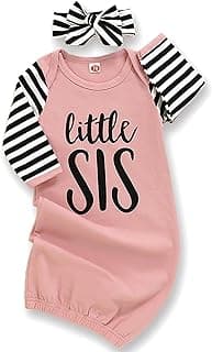 AMAWMW Newborn Baby Girl Little Sister Sleeper Gown Stripe Long Sleeve Nightgown Pajamas Gifts Stuff Essential Outfit