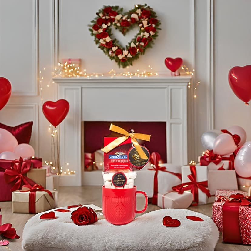 Hot Chocolate Gift Set Made with Ghirardelli, Includes 1 Single-Serve Packet of Ghirardelli Double Chocolate Hot Cocoa Mix, 1 Pack of Mini Marshmallows, and Ceramic Mug, Gourmet Hot Cocoa Gift Set