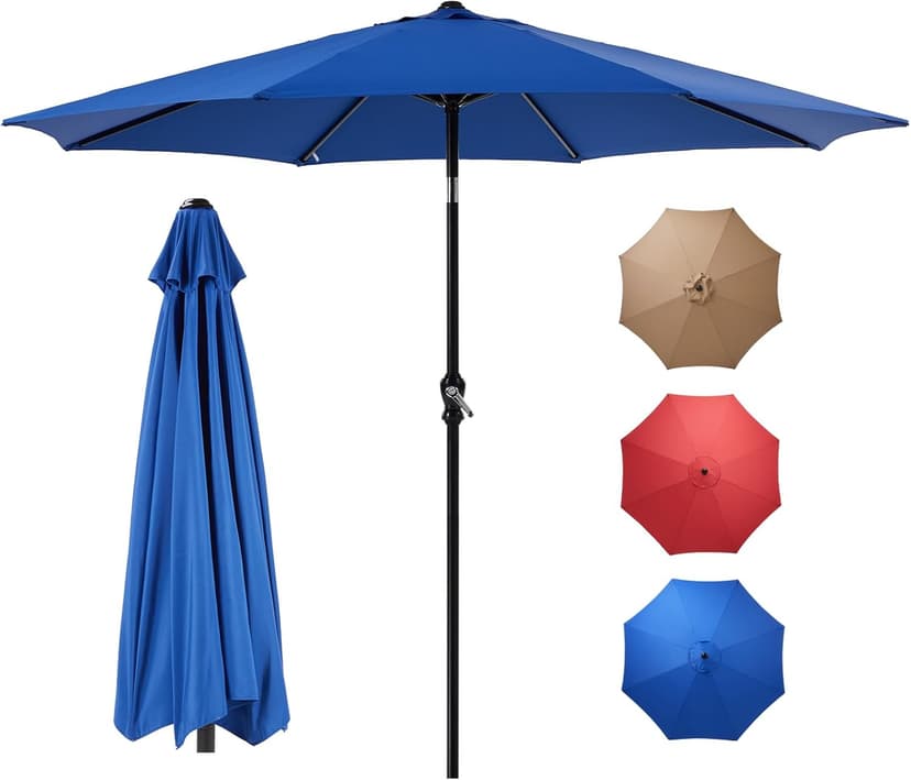 OLIXIS 9ft Patio Umbrella with Tilt and Crank Button & 8 Sturdy Ribs Waterproof, Patio Table Umbrella Perfect for Poolside, Terrace, Beach and Outdoor Restaurant, Blue