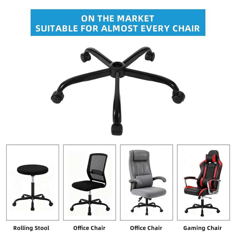 28 Inch Heavy Duty Office Chair Base with 5 Casters, Reinforced Metal Chair Feet, Universal Gas Cylinder Fit, for Swivel/Computer/Criss Cross Chairs