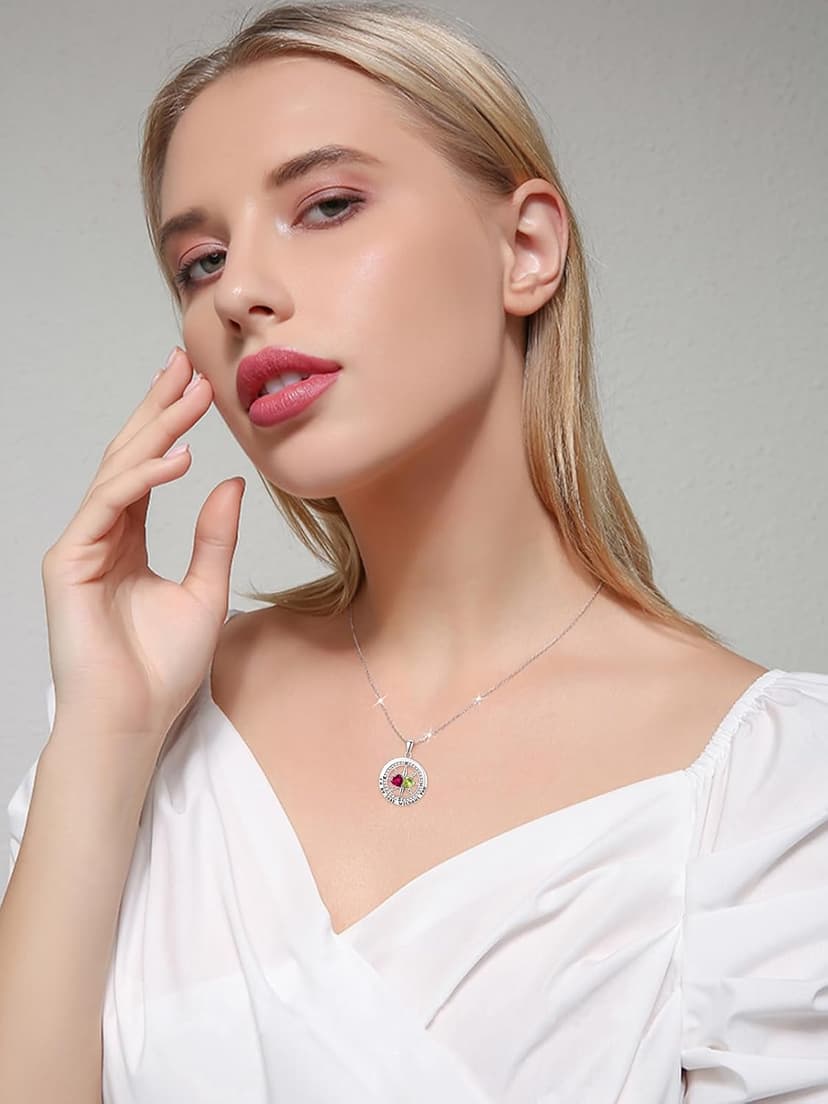 Exquisite Silver Double Birthstone Necklace Jewelry ‘I'd be Lost Without You’ Compass Birthstones Necklace Anniversary Birthday Gift for Wife Her B0GRGDWLWL