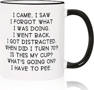 Shqiueos Funny 70th Birthday Gifts for Women Men Mug 11oz, 70 Year Old Birthday Gifts for Her Him, Happy 70th Bday Gift Idea for Mom Dad Grandpa Grandma, 1955 Birthday Gift Decorations Coffee Cup