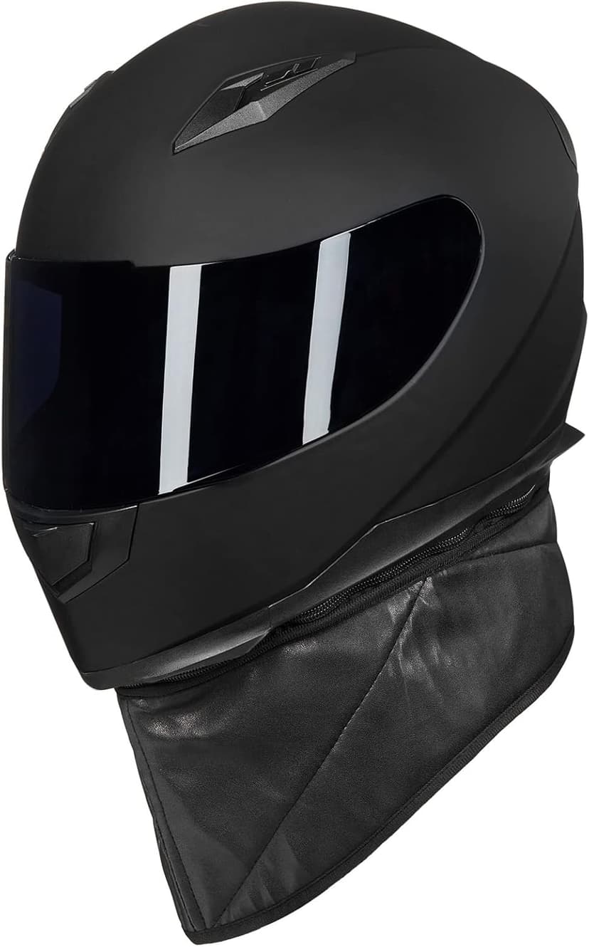 ILM Full Face Motorcycle Street Bike Helmet with Removable Winter Neck Scarf + 2 Visors DOT Model ILM-313 (L, Matte Black)