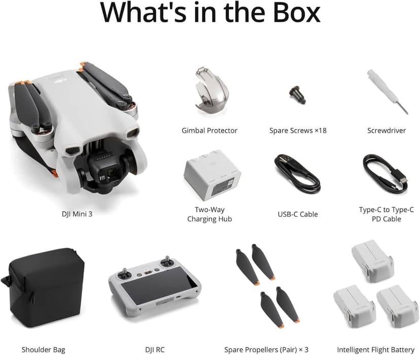 DJI Mini 3 Fly More Combo (DJI RC), Drones with Camera for Adults 4K, 3 Batteries for 114-min Flight Time, Vertical Shooting, 32800ft (10km) Video Transmission, Lightweight Mini Drone for Beginners