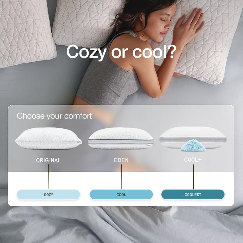 Coop Home Goods Eden Bed Pillow Queen Size for Sleeping on Back, Stomach and Side Sleeper- Medium Soft Memory Foam Cooling Gel - CertiPUR-US/GREENGUARD Gold B01LYU7V4S