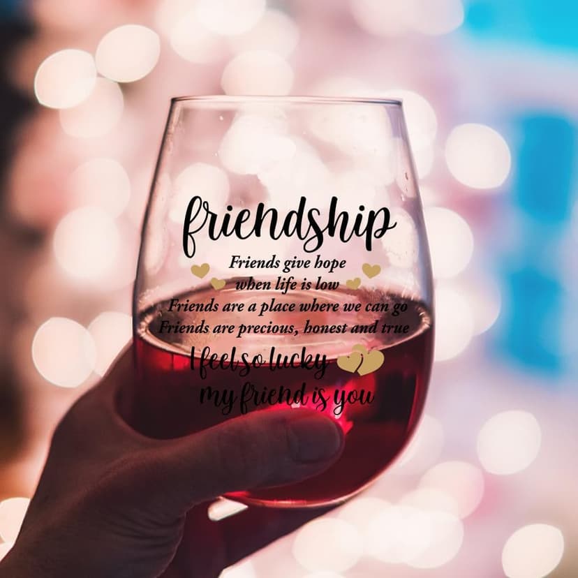 DYJYBMY Friends Give Hope When Life Is Low Friendship Stemless Wine Glass With Gifts Box, Stemless Wine Tumbler, Housewarming Parting Thank You Gifts For Friends Soul Bestie Confidante BBF