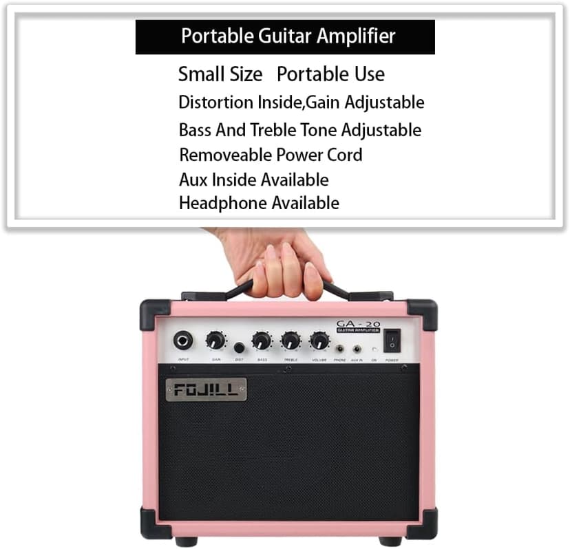 Fojill Full Size 4 Four String Electric Bass Guitar 20W Amplifier Amp Right Hand Beginner Starter Kit Set Combo Bundle Accessory Gig Bag,Strap,Picks,Capo,Noiselss Cable,Strings (Pink)