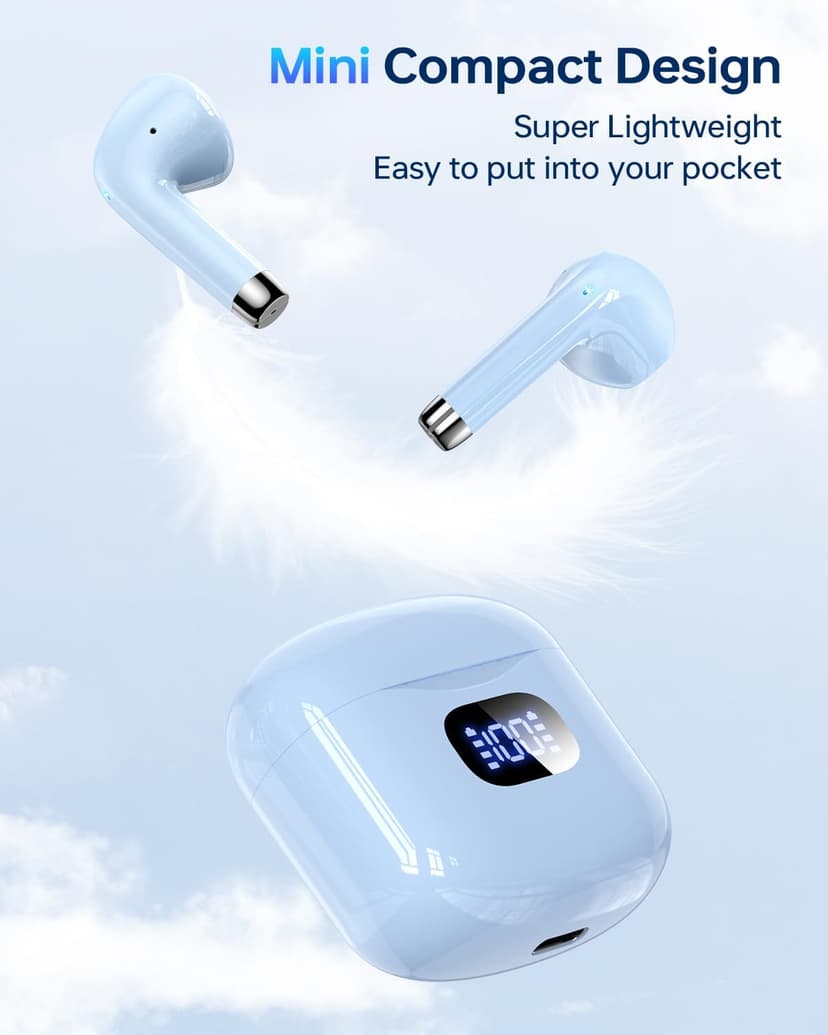 KTGEE Wireless Earbuds Bluetooth 5.3 Headphones, 40Hrs Playback Stereo Ear Buds with LED Display Charging Case IPX7 Waterproof in-Ear Earphones with Mic for Phone Tablet Laptop Sports, Blue