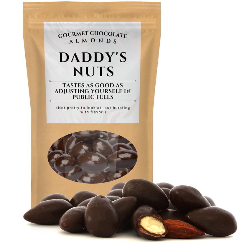 Daddy’s Nuts Gourmet Chocolate Almonds - Dark Cocoa Chocolate Nuts Kepperton - Funny Candy Gifts for Men Fathers Day, Birthdays, Christmas Stocking Fillers for Dads, Stepdad, Grandpa