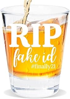21st Birthday Gift for Her, Happy 21st Birthday Gift for Women, RIP FAKE ID Gift for 21 Year Old Girls Boys, Gift for 21 Year Old Woman, 2004 Happy Birthday Shot Glass, 2004 Birthday Party Decoration