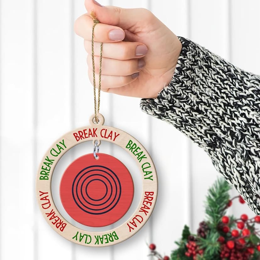 Shooting Target Shaped Christmas Ornament, Shooting Clay Ornaments, Skeet Shooter Decor, Shoot Sport Player Wooden Ornament for Xmas Tree, Keepsake Gift for Shooters Men Him Dad Brother, Break Clay
