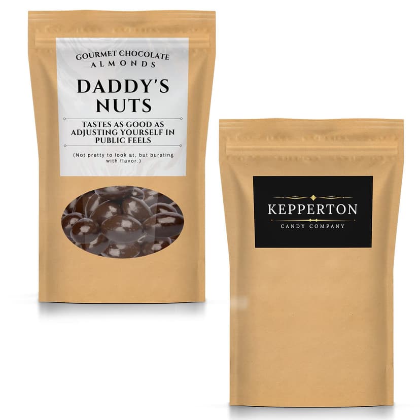 Daddy’s Nuts Gourmet Chocolate Almonds - Dark Cocoa Chocolate Nuts Kepperton - Funny Candy Gifts for Men Fathers Day, Birthdays, Christmas Stocking Fillers for Dads, Stepdad, Grandpa