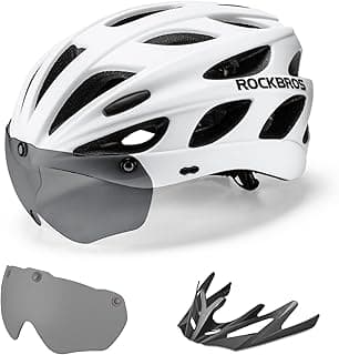 ROCKBROS Bike Helmet for Adult Men Women with Suggested Fit 58-65cm, Detachable Magnetic Goggles & Sun Visor, Lightweight with Adjustable Side and Chin Strap, Suitable for Myopia Glasses