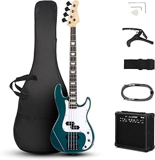Ktaxon 4 String Electric Bass Guitar, PB-Style Full Size Standard Right Handed Beginner Kit with 20W AMP, Gig Bag, Strap, Upgrade Cable, Guitar Capo for Youths & Adults (Lake Blue)