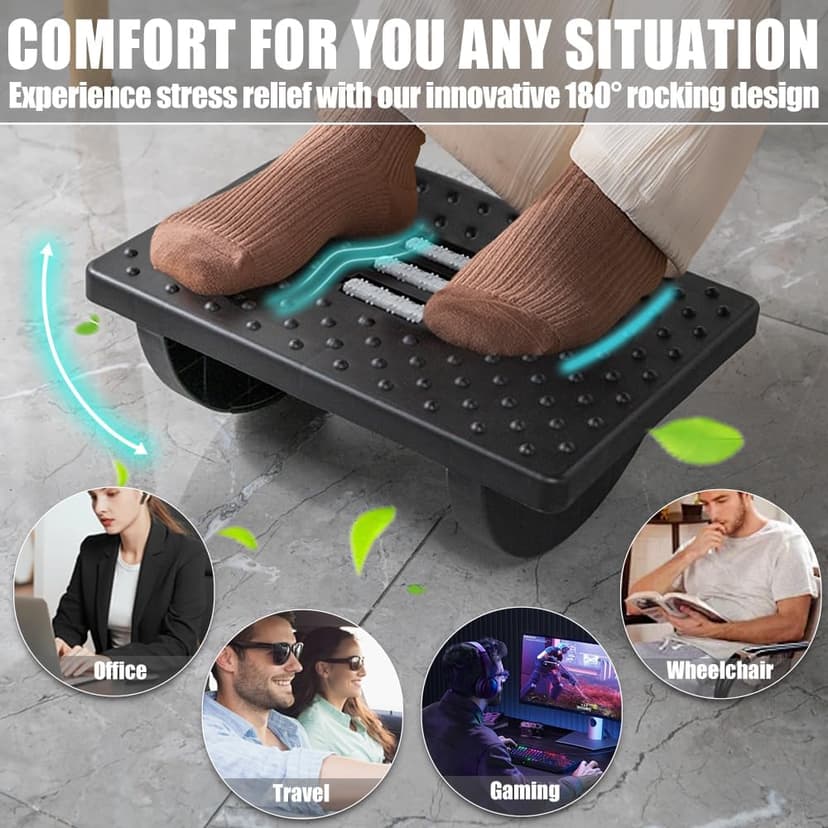 CasaZenith Foot Rest for Under Desk at Work - Ergonomic Foot Stools for Under Office Desk - Rocking Footrest with Roller Massager - Leg Rest for Chair, Computer Gaming -13" L x 9.6" W x 5" H